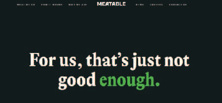 Homepage de la web sobre alimentación desarrollada en WordPress Meatable