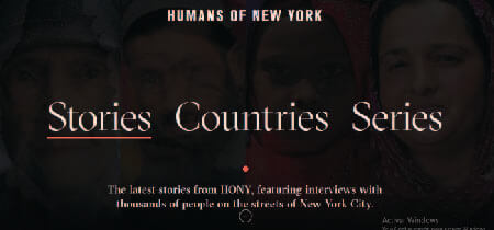 Letras blancas en fondo negro en la homepage de la web Blog Humans of New York
