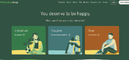 Ilustraciones de personas en diferentes situaciones en la web de terapeutas Better Help