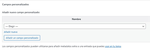 Campos personalizados en editor de WordPress