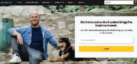 Homepage del blog de Tim Ferriss, desarrollado en WordPress