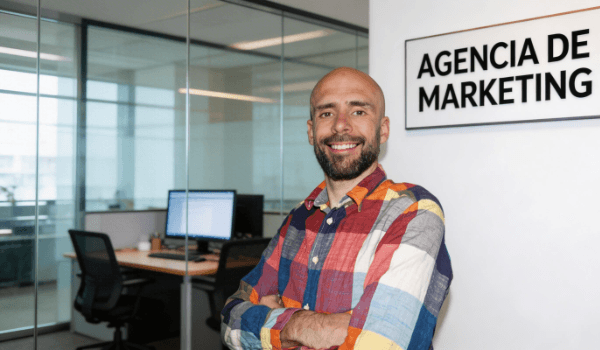Alvaro smiling while in a marketing agency office