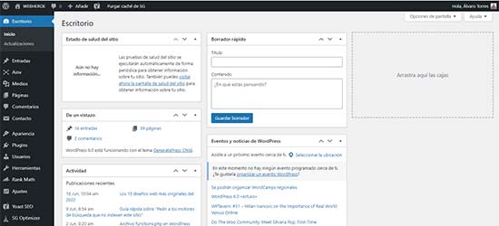 WordPress control panel