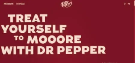 Letrero sobre fondo rojo en una captura de pantalla de la web interactiva "Drpepper"