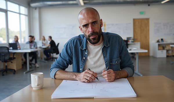Alvaro Torres dibujando un mapa de URLs en una libreta para planificar redirecciones 301
