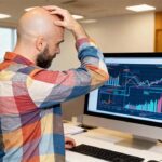 Álvaro Torres frente al ordenador mirando gráficos confusos y rascándose la cabeza por infoxicación de datos