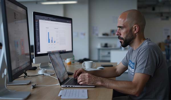 Álvaro Torres optimizando la velocidad de una web en WordPress desde su portátil