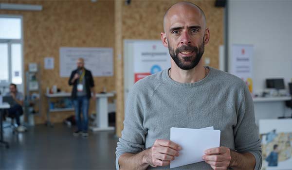 Álvaro Torres marcando una checklist en una libreta antes de publicar el chatbot