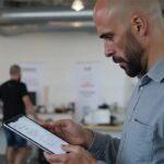 Álvaro Torres comparando dos versiones A y B de una página de precios en una tablet