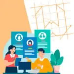 ilustración en la que se representa a un hombre explicando a una joven cómo contratar un diseño web de calidad