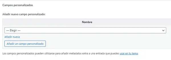 Campos personalizados en editor de WordPress