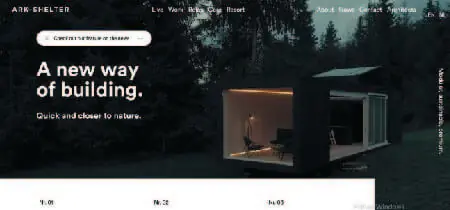 fotografía de una pequeña y lujosa casa en el bosque en la pagina de inicia de la web de arquitectura Ark Shelter