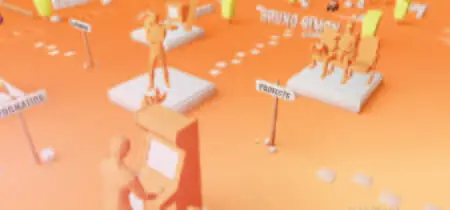 Plataforma naranja modelada en 3d en la web portafolio de Bruno Simon