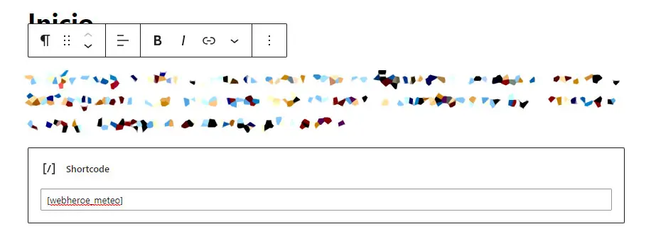 Shortcode añadido mediante un bloque de Gutenberg
