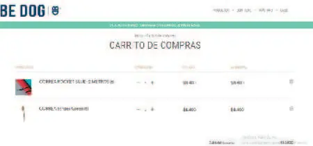 Página de carrito de compra de la web "Be dog"