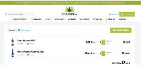 Captura de pantalla de la pestaña de carrito de la web "Bodeboca"