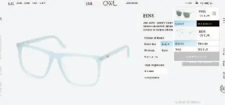 Fotografía de gafas en captura de pantalla de la pestaña de carrito de la web "Owloptic"