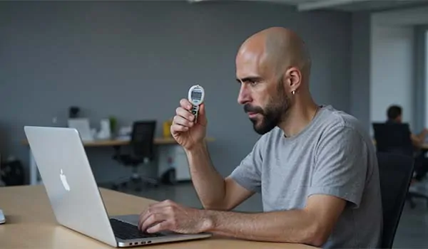 Alvaro Torres comprobando la velocidad de una web en un portátil con un cronómetro