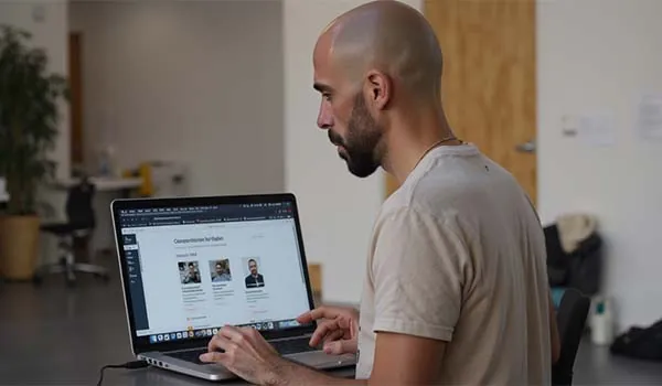 Álvaro Torres creando una landing sencilla en un portátil
