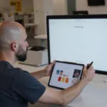 Álvaro Torres diseñando un logo y paleta de colores en una tablet